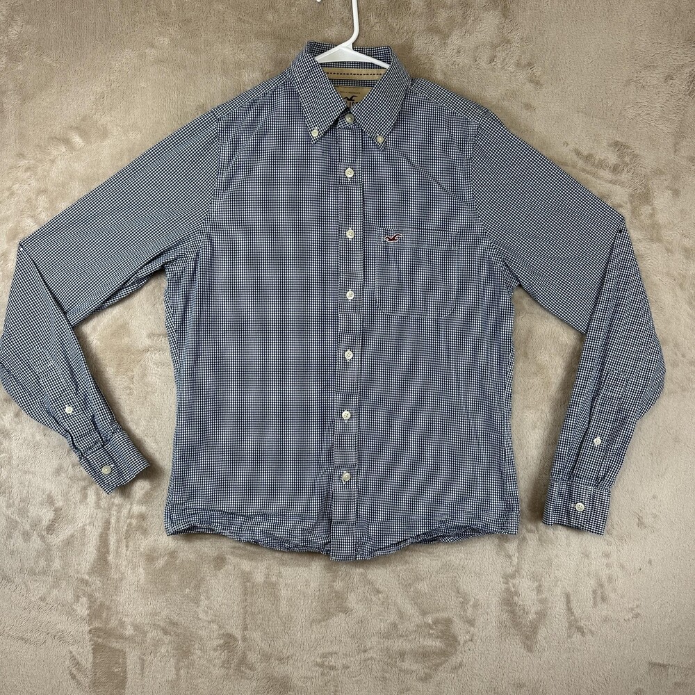 Hollister Shirt Mens Large Blue Gingham Button Down Long Sleeve Pocket Casual
